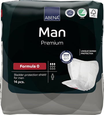 Abena Man Formula 0 Incontinence Pads for Men, Eco-Labelled Mens Incontinence Pads, Extra Protection, Breathable & Comfortable with Fast Absorption, Discreet - 250ml Absorbency, 14PK