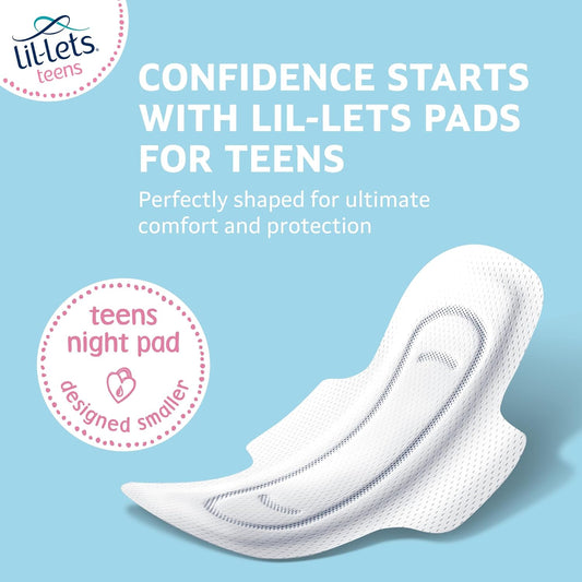 Lil-Lets Teens Night Pads X 10, Petite Towels For Girls & Teenagers, With Wings, For Heavy Flow, Unscented, Soft & Breathable, First Period Sanitary Towels, 1 Pack of 10 Pads