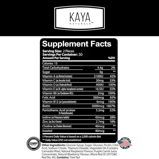Kaya Naturals Hair Growth Gummies - Biotin 5000Mcg Vitamins For Healthy Hair, Skin, And Nails - Beauty Supplement For Women Or Men - 60 Count - Blueberry Flavor
