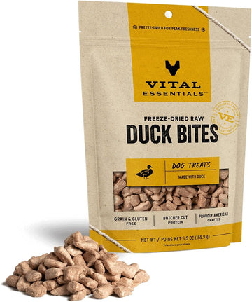 Vital Essentials Freeze Dried Raw Whole Animal Dog Treats, Duck Bites, 5.5 oz