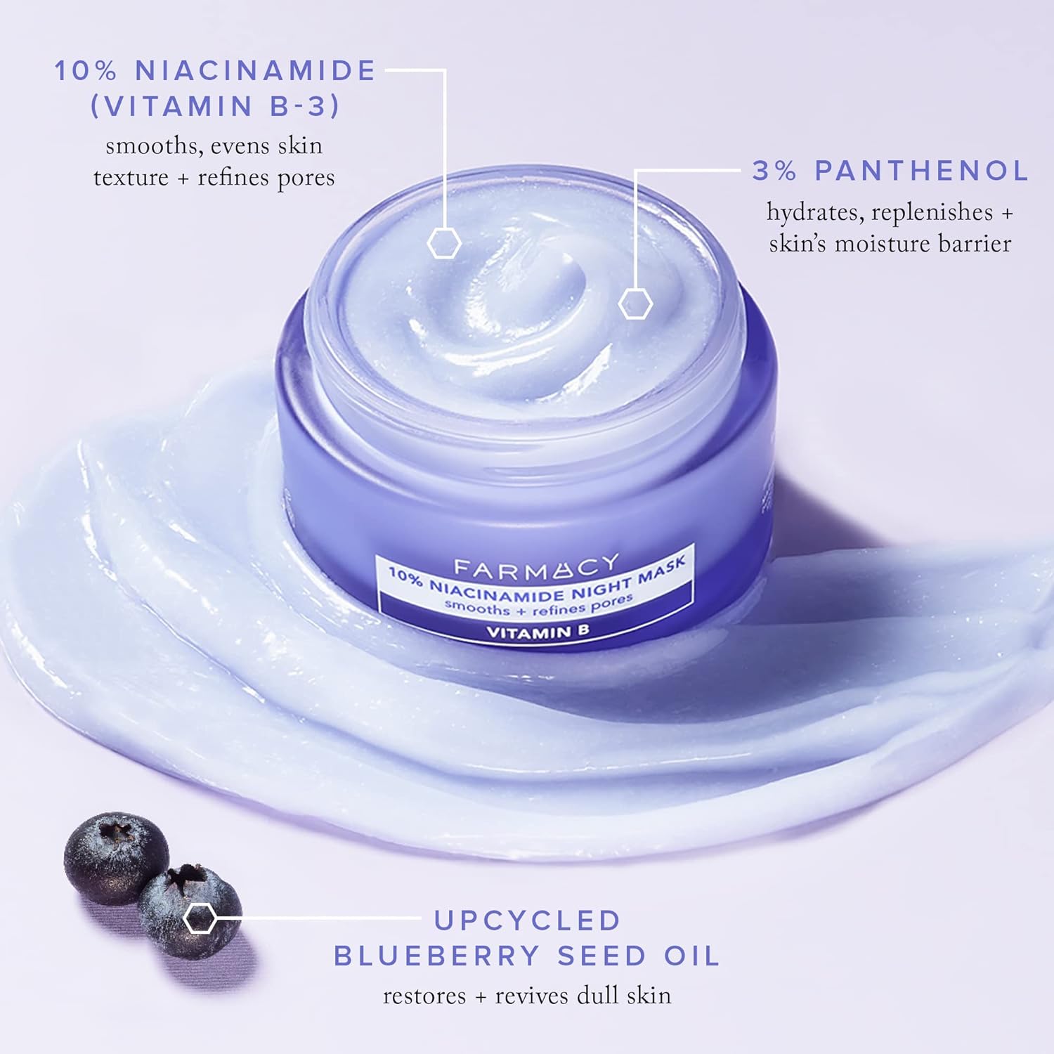 Farmacy 10% Niacinamide Facial Mask - Smoothing & Hydrating Skin Care Face Mask - Panthenol & Niacinamide Cream - Overnight Face Mask, 25 ml : Beauty & Personal Care