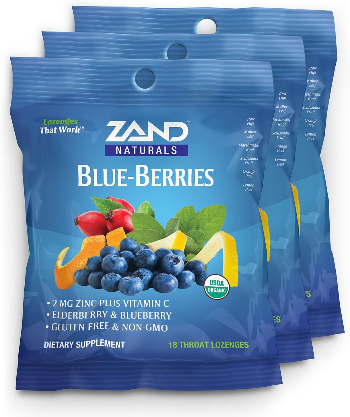 ZAND Organic Blue-Berries HerbaLozenge Cough Drops | Zinc, Elderberry