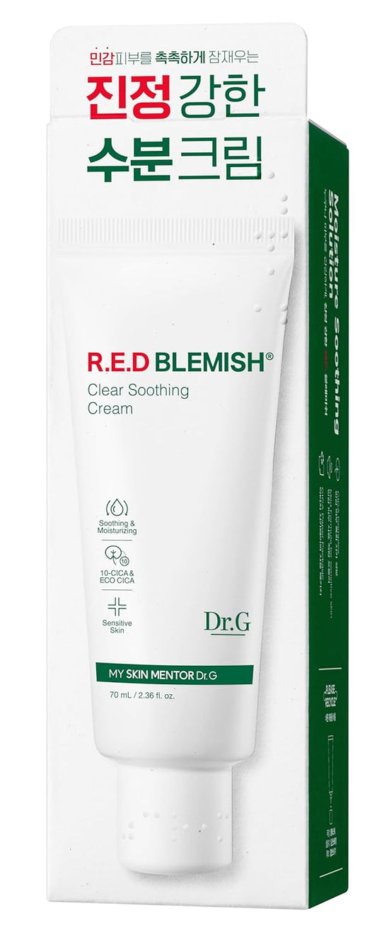 Dr.G Red Blemish Clear Soothing Korean Moisturizer Face Cream, 70Ml - Cica Cream, Korean Skin Care Moisturizer, Korean Face Moisturizer, Facial Moisturizer, Korean Skincare, K Beauty Skincare Coreano