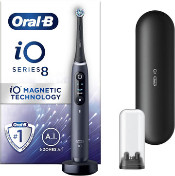 Oral-B Io8 Electric Toothbrushes For Adults, App Connected Handle, 1 Toothbrush Head & Travel Case, 6 Modes With Teeth Whitening, 2 Pin Uk Plug, Violet
