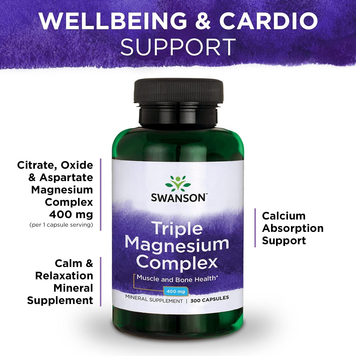 Swanson Triple Magnesium Complex Absorption Bone And Mood Health Citrate Oxide And Aspartate Combination Supplement 400 Mg 300 Capsules (2 Pack)