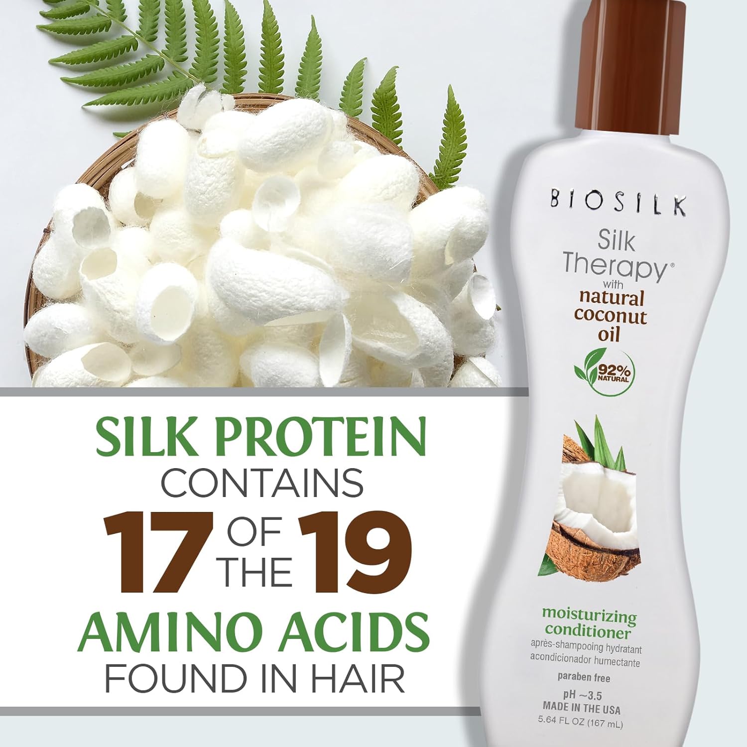 Biosilk Silk Therapy With Natural Coconut Oil Moisturizing Conditioner, Nourishing & Helps Eliminate Frizz, Sulfate, Paraben & Cruelty-Free, 5.64 Oz : Beauty & Personal Care