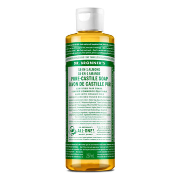 Dr. Bronner'S - Pure-Castile Liquid Soap (Almond, 8 Ounce) - Made With Organic Oils, 18-In-1 Uses: Face, Body, Hair, Laundry, Pets And Dishes, Concentrated, Vegan, Non-Gmo