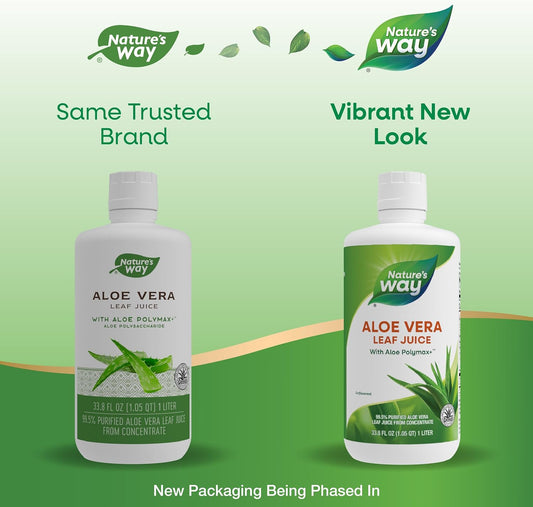 Nature'S Way Aloe Vera Leaf Juice With Aloe Polymax+, 99.5% Purified Aloe Vera Leaf Juice From Concentrate, Unflavored, 33.8 Fl. Oz (Packaging May Vary)