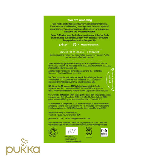 Pukka Supreme Matcha Green, Organic Herbal Green Tea With Oothu, Sencha & Suio Gang, 20 Count (Pack Of 3)