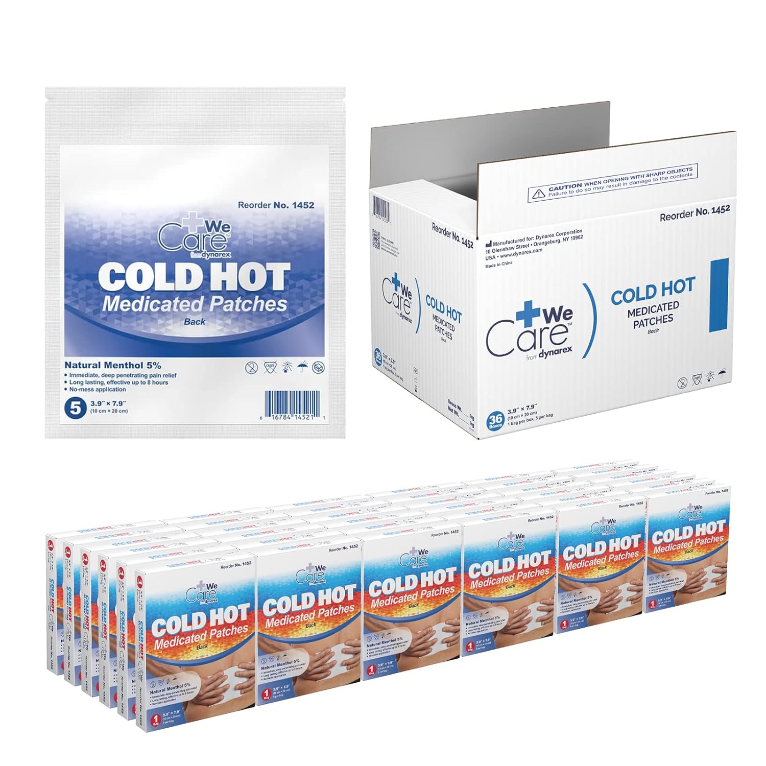 Dynarex Cold Hot Medicated Patches, Apply Directly To Skin For Fast-Acting, Long-Lasting And Mess-Free Pain Relief, White, 1 Box Of Cold Hot Medicated Patches - 36 Packs/5 Patches In A Pack