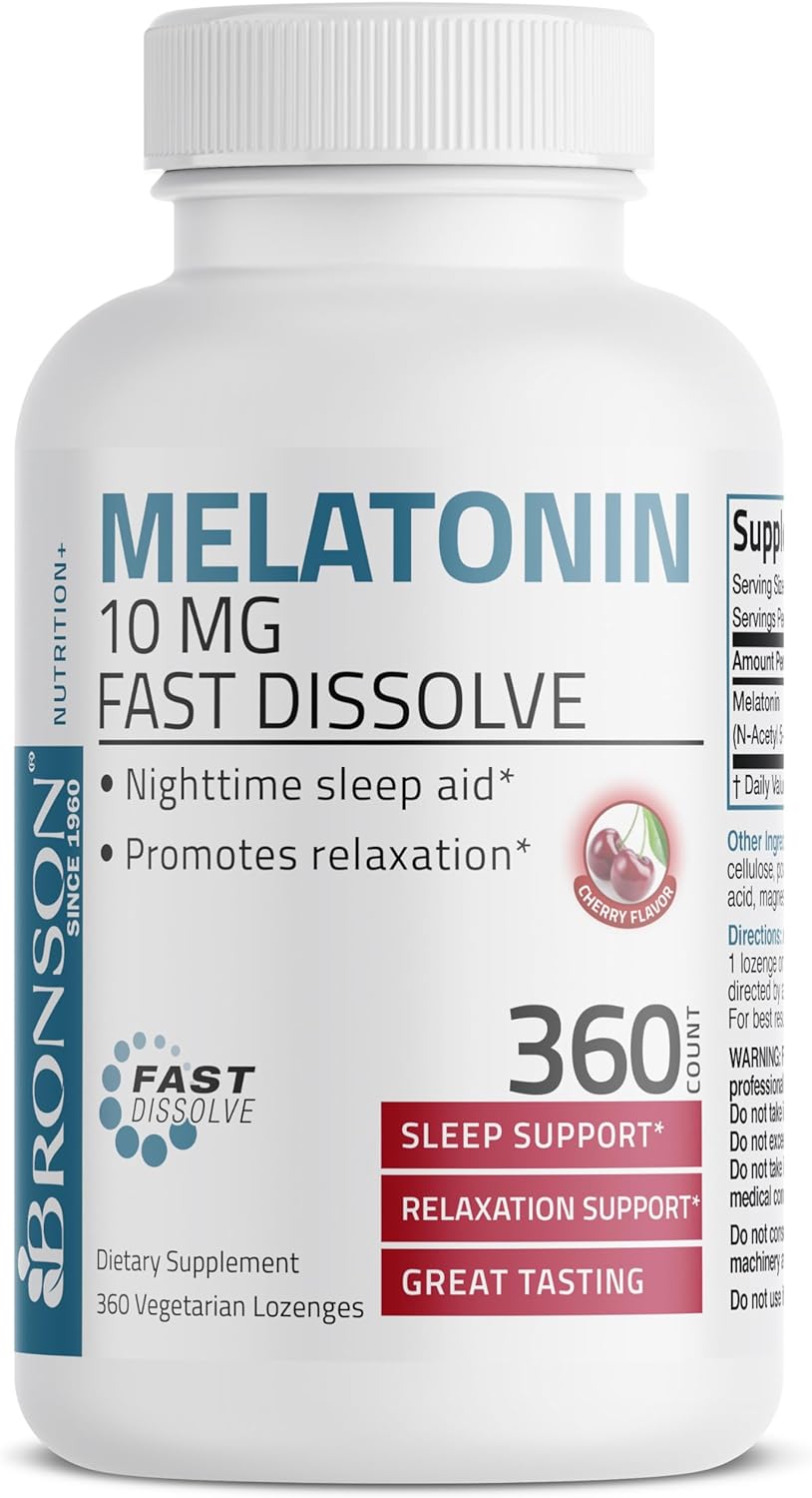 Bronson Melatonin 10mg Fast Dissolve Cherry Flavored Tablets Vegetarian Chewable Lozenges, 360 Count : Health & Household