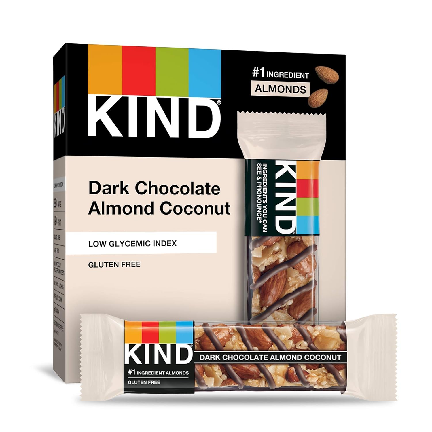 Kind Dark Chocolate Almond Coconut Bars, Low Glycemic Index, Gluten Free Bars, 1.4 Oz, (60 Bars)