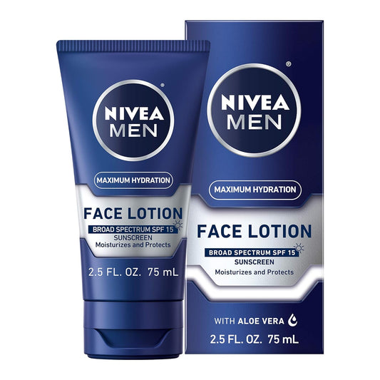 Nivea Men Maximum Hydration Face Lotion With Broad Spectrum Spf 15 Sunscreen, Lightweight Moisturizer Protects And Moisturizes, 4 Pack Of 2.5 Fl Oz Tubes