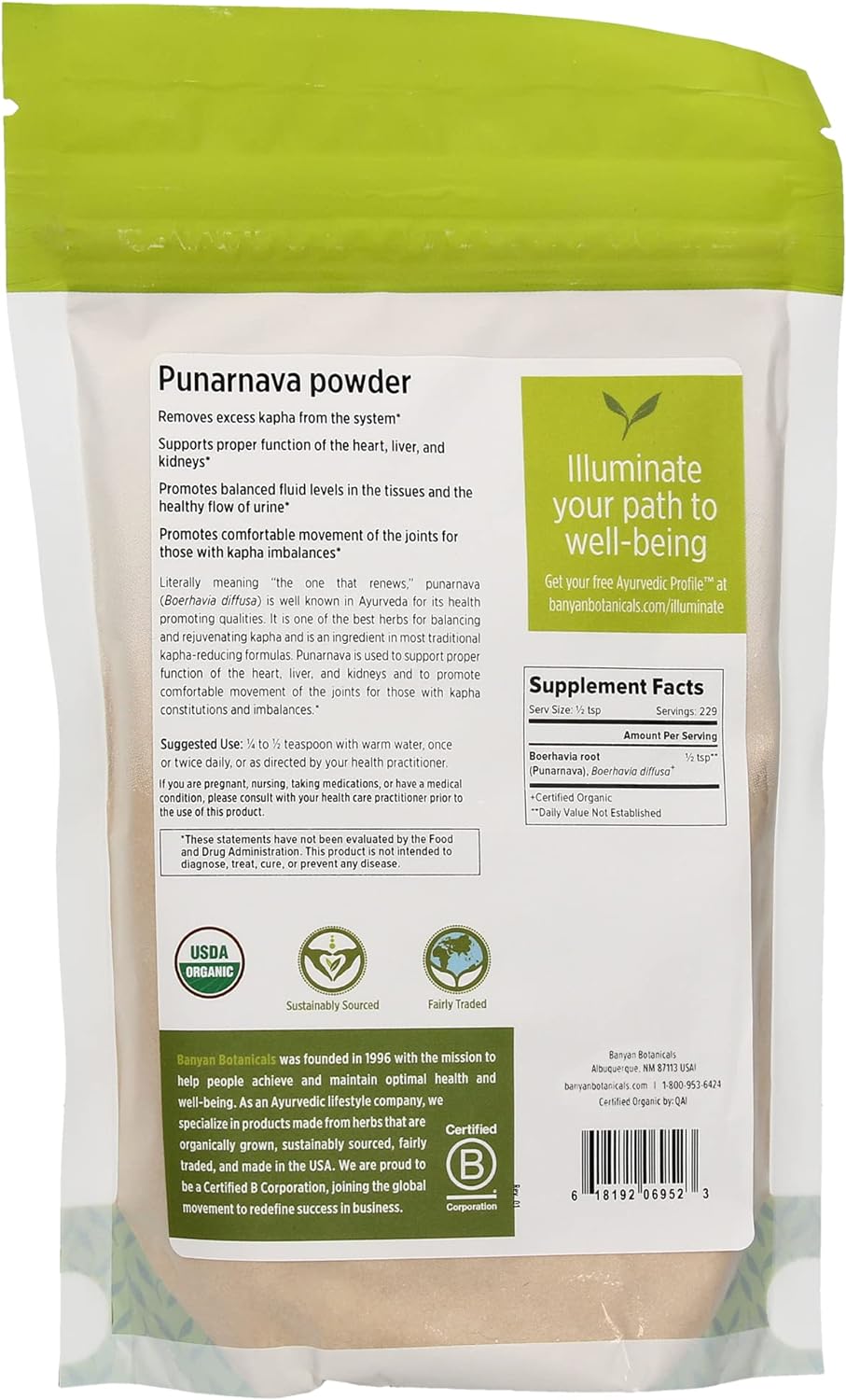 Banyan Botanicals Organic Punarnava Powder – Boerhavia diffusa – for Weight Management, Liver & Kidney Support & More* – 1/2. ­– Non-GMO Sustainably Sourced Vegan