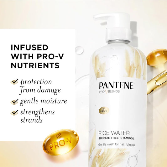 Pantene Sulfate Free Shampoo With Rice Water, Protects Natural Hair Growth, Volumizing, For Women, Nutrient Infused With Vitamin B5, Safe For Color Treated Hair, Pro-V Blends, 30.0 Oz