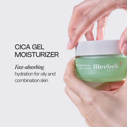 Meebak Cica Gel Face Moisturizer | Lightweight Hydration With Hyaluronic Acid & Vegan Collagen | Fast-Absorbing Face Cream | Non-Greasy | Cooling Gel For Oily & Combination Skin