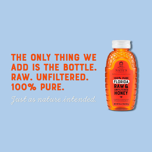 Nate'S Florida 100% Pure, Raw & Unfiltered Honey - 32 Oz. Squeeze Bottle - All-Natural Sweetener