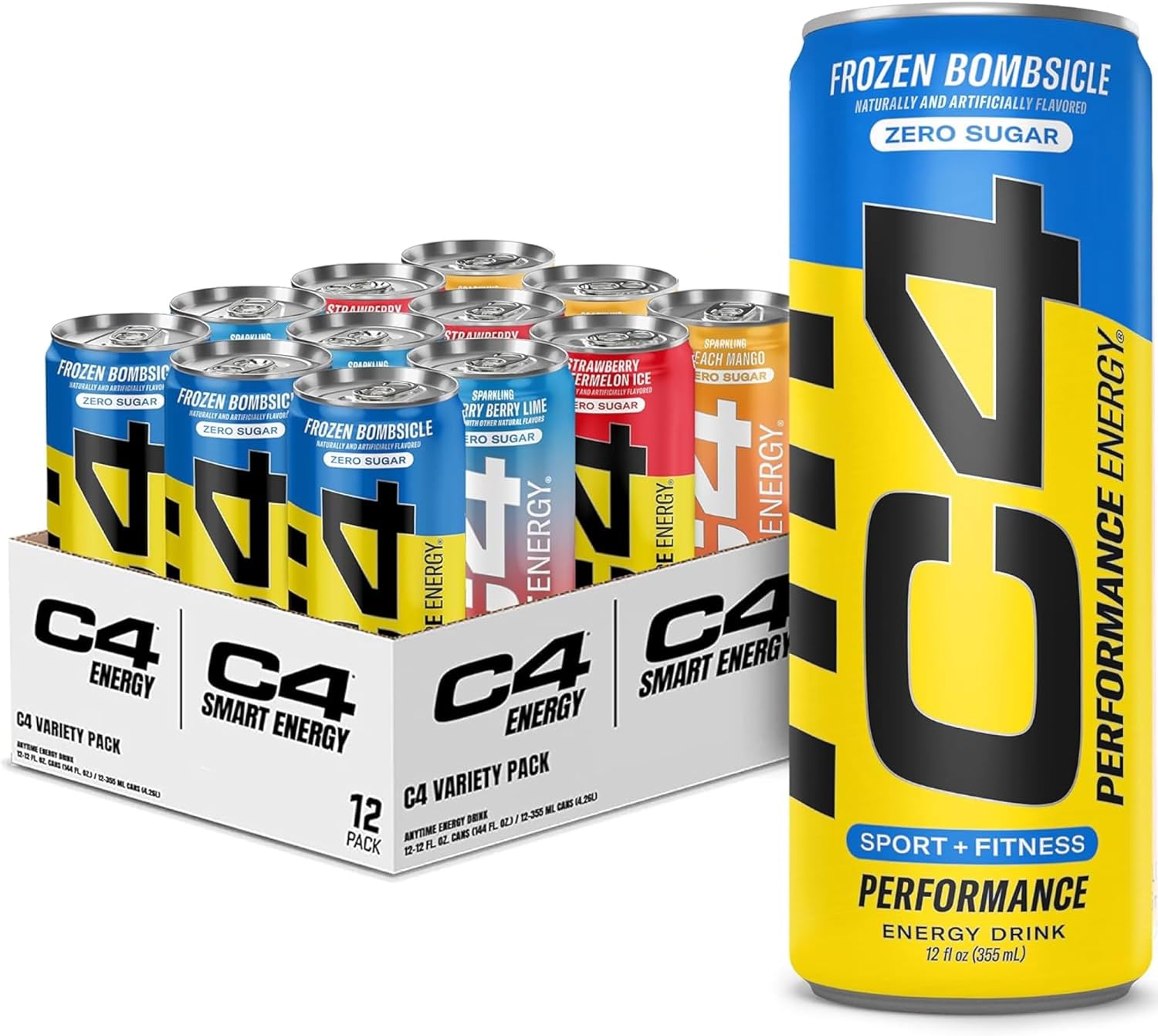 C4 Performance & Smart Energy Drink Official Variety Pack | Zero Sugar Carbonated Preworkout Energy | 150+200Mg Caffeine With Beta Alanine | 4 Flavors | 12 Fl Oz (12 Pack)