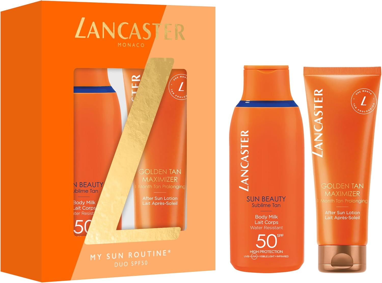 Lancaster My Sun Routine Duo Spf50 Set Including Lancaster Sun Beauty Body Milk Spf50 175Ml And Lancaster Golden Tan Maximizer After Sun Lotion 125Ml