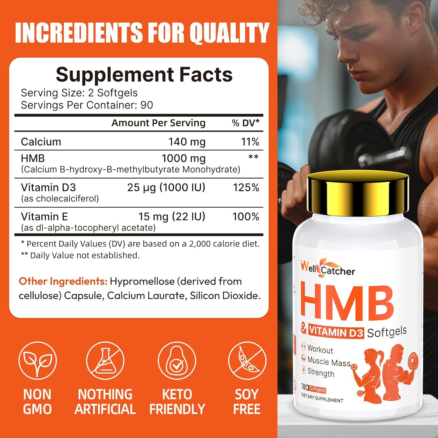 Hmb Supplements For Men Women: Hmb 1000Mg With D3 Capsules Hmb Free Acids (B-Hydroxy B-Methylbutyrate) Supports Muscle Growth, Retention & Lean Muscle Mass Fast Workout Recovery 180 Counts