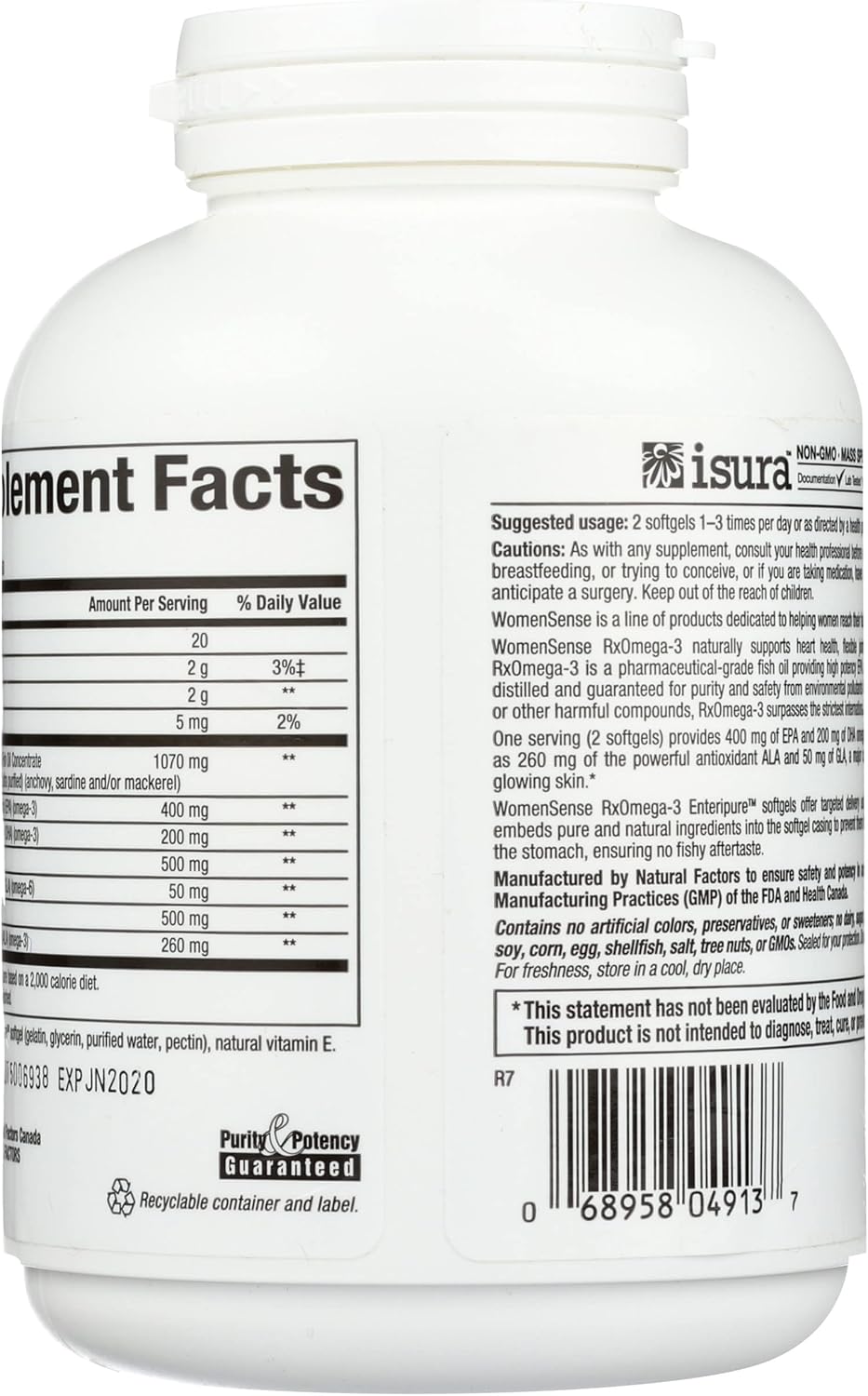 WomenSense by Natural Factors, RxOmega-3 Fish Oil, Supports a Healthy Heart and Joints with Primrose Oil, Omega-3 DHA and EPA, Gluten Free, 120 softgels (60 servings)