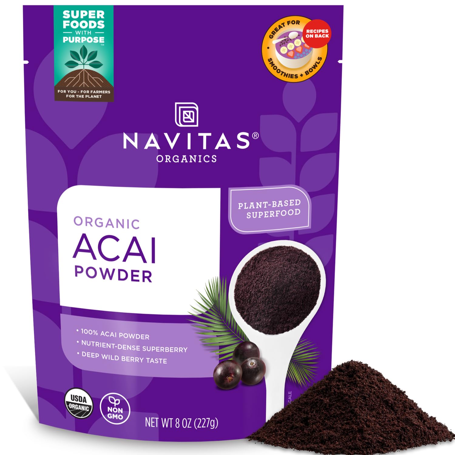 Navitas Organics Acai Powder, 8 Oz Bag, 76 Servings — Organic, Non-Gmo, Freeze-Dried, Gluten-Free