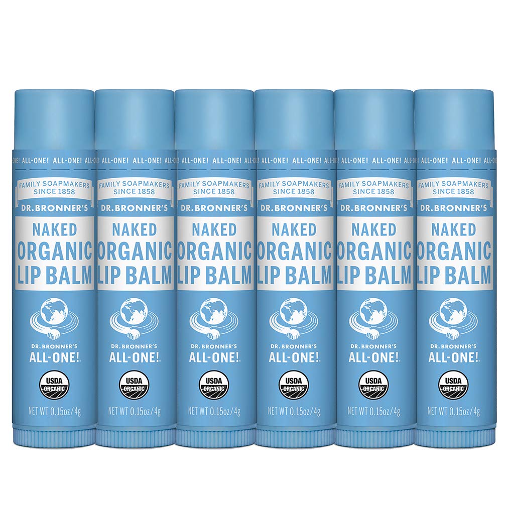 Dr. Bronner's - Organic Lip Balm (Naked, 0.15 ounce, 6-Pack) - Unscented, Made with Organic Beeswax & Avocado Oil, For Dry Lips, Hands, Chin or Cheeks