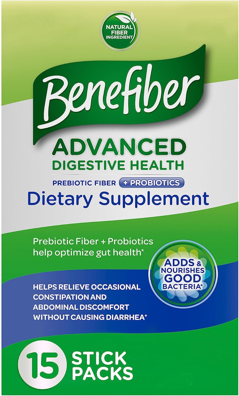 Benefiber Advanced Digestive Health Prebiotic Fiber Supplement Powder With Probiotics For Digestive Health, Low Fodmap  15 Sticks (3.0 S)