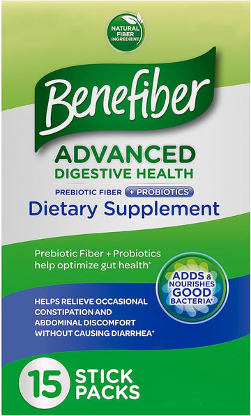 Benefiber Advanced Digestive Health Prebiotic Fiber Supplement Powder with Probiotics for Digestive Health, Low FODMAP ? 15 Sticks (3.0 s)