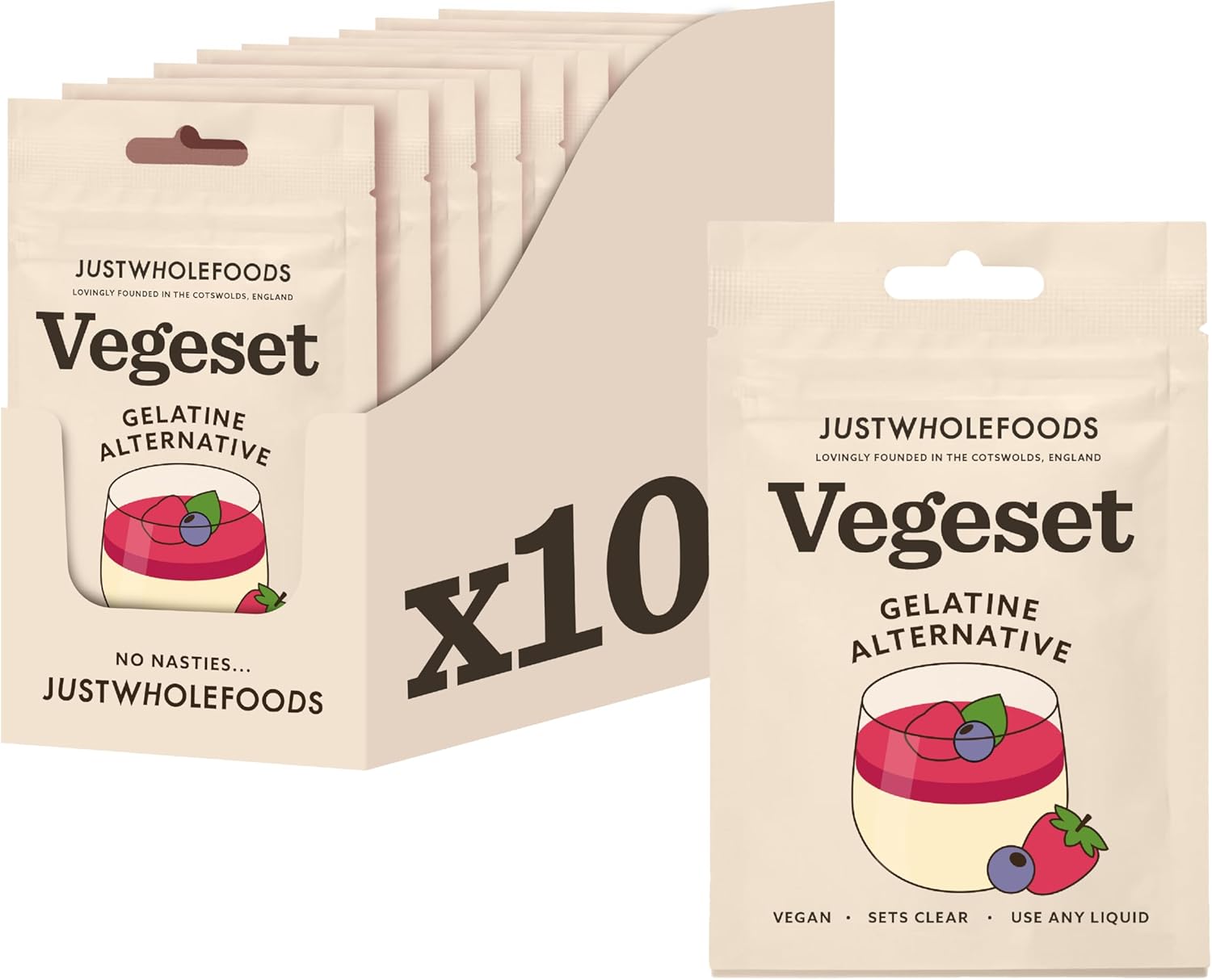 Just Wholefoods Vegeset 10 X 25G | Carrageenan, Vegan Gelatine Alternative, Sets Clear | Sets Up To 50 Pints Of Any Liquid