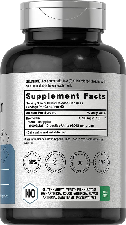 Horbach Bromelain 1700 mg | 120 Capsules | Supports Digestive Health | Pineapple Enzyme Supplement | Non-GMO, Gluten Free