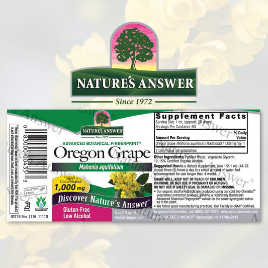 Nature's Answer Oregon Grape Root with Low Organic-Alcohol 1 Extract | Supports Overall Wellness | Vegan, Non-GMO, Gluten Free, Kosher | Single Count