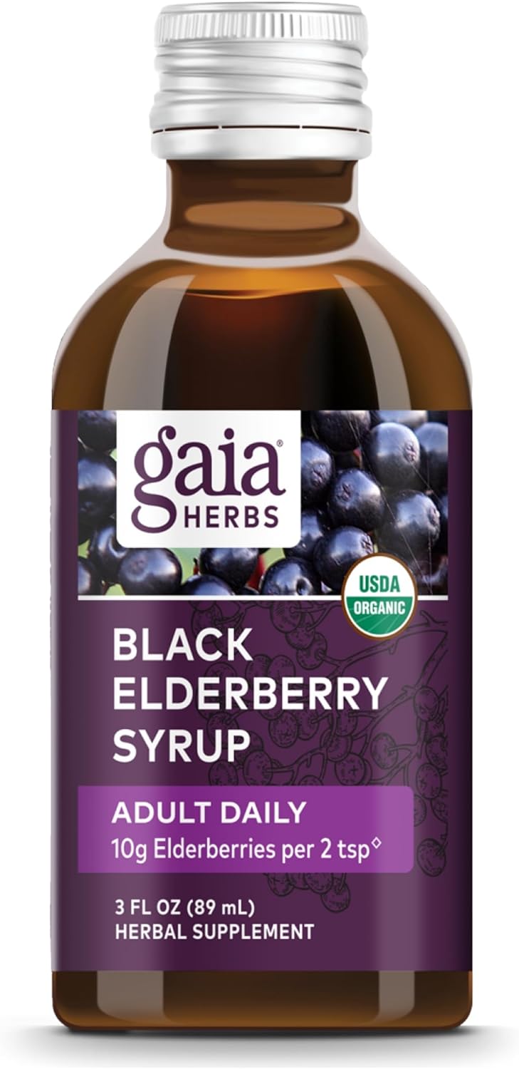 Gaia Herbs Black Elderberry (Sambucus Nigra) Syrup Adult Daily - Immune Support Supplement - With Usda Certified Organic Black Elderberries For Immune System Support - 3 Fl Oz (9-Day Supply)