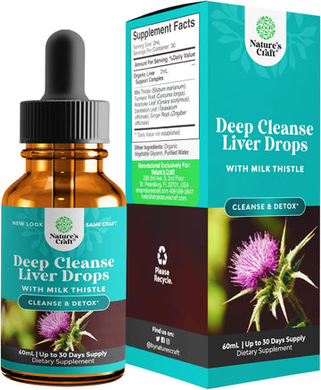 Liver Support Milk Thistle Tincture - Liquid Herbal Supplement with Artichoke Extract for Liver Cleanse Detox & Repair - Liver Detox Cleanse Drops with Dandelion Turmeric and Ginger