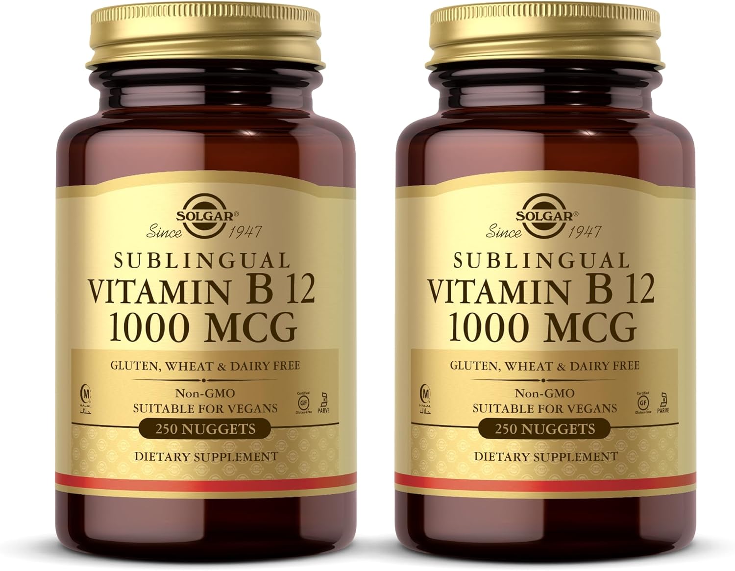 Solgar Sublingual Vitamin B12 1000 Mcg - 250 Nuggets, Pack Of 2 - Non-Gmo, Vegan, Gluten Free, Dairy Free, Kosher, Halal - 500 Total Servings