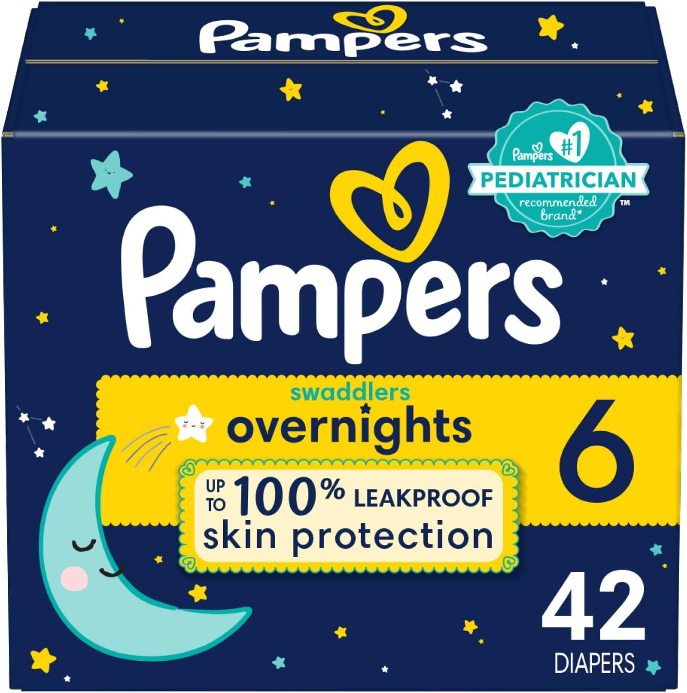 Pampers Swaddlers Overnights Diapers - Size 6, 42 Count, Disposable Baby Diapers, Night Time Skin Protection