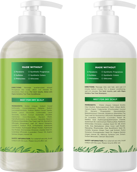 Tea Tree Shampoo and Conditioner Set - Sulfate Free Clarifying Shampoo and Conditioner for Oily Hair & Scalp Care with Australian Tea Tree Oil - Complete Dry Scalp Treatment for Build Up (16 Fl Oz)