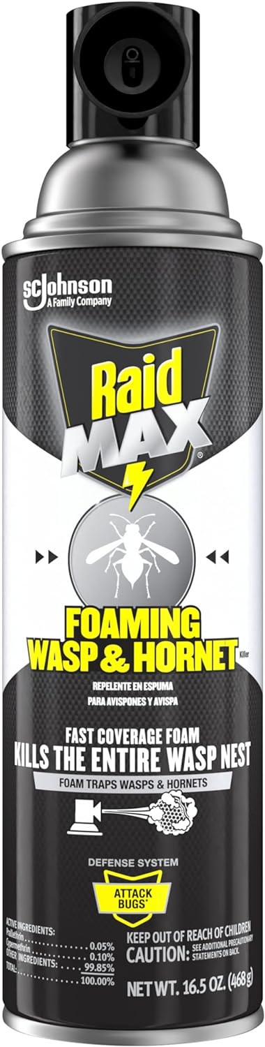 Raid Max Foaming Wasp & Hornet Killer, Fast Coverage Foam, Bug Killer Kills The Entire Nest, 16.5 Oz