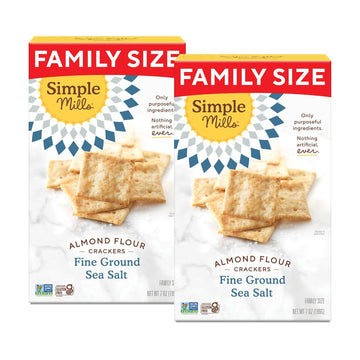 Simple Mills Almond Flour Crackers, Family Size, Fine Ground Sea Salt - Gluten Free, Vegan, Healthy Snacks, 7 Ounce (Pack Of 2)