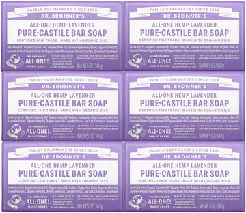 Dr. Bronner's - Pure-Castile Bar Soap (Lavender, 5 ounce, 6-Pack) - Made with Organic Oils, For Face, Body and Hair, Gentle and Moisturizing, Biodegradable, Vegan, Cruelty-free, Non-GMO