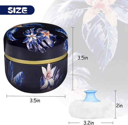 Wemega Body Powder Case With Powder Puff Powder Container Tea Box For Baby And Women Powder Puff And Powder Case For Travel (Midnight Flower)