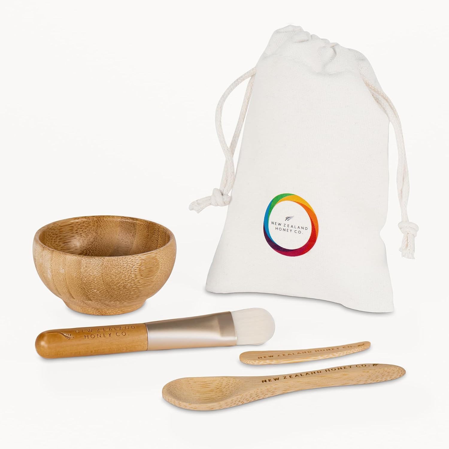 New Zealand Honey Co. 5 Piece Bamboo Beauty Bundle For Diy Manuka Honey Face Masks – Includes Application Brush, Spatula, Mixing Bowl, Spoon, And Carry Bag – Sustainable Bamboo