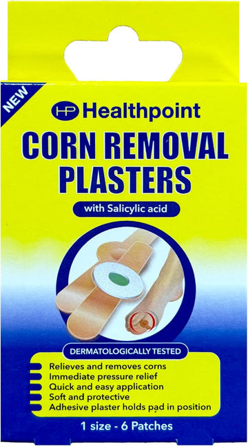Healthpoint Corn Removal Plasters, Relieves And Removes Corns, Immediate Pressure Relief, Quick And Easy Application, Soft And Protective, Dermatologically Tested, 1 Size, 6 Patches