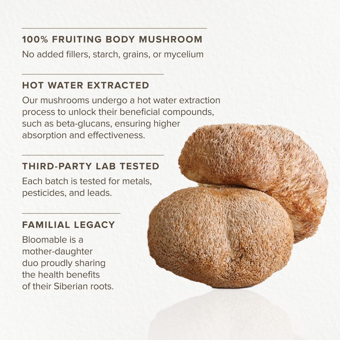 Bloomable Lion'S Mane Mushroom Powder I Brain Health, Memory, Focus (3.5Oz/100 Gr) : Health & Household