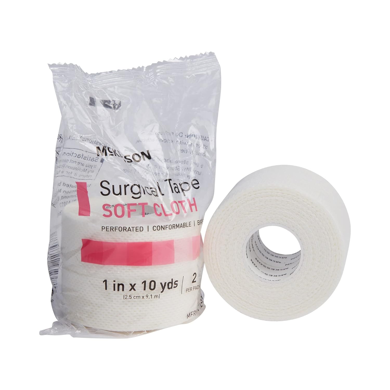 McKesson Surgical Tapes, Non-Sterile, Soft Cloth, Breathable, 1 in x 10 yd, 2 Rolls, 1 Pack