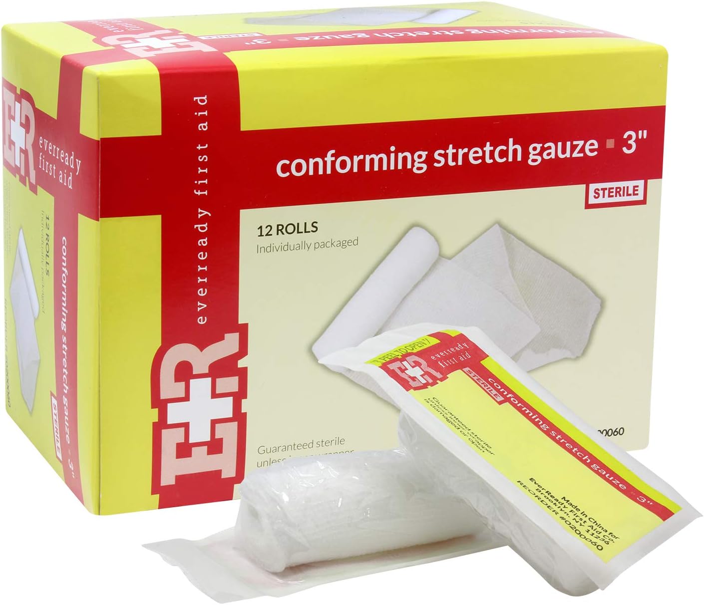 Ever Ready First Aid Sterile Conforming Gauze Roll Bandage - Box Of 12-3 Inch