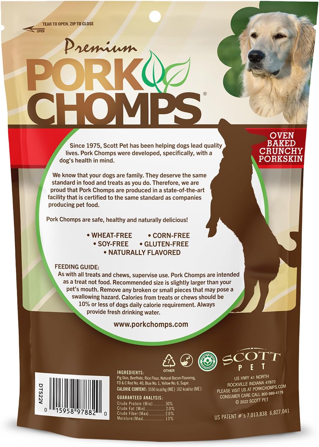 Pork Chomps Dog Chews, 4-inch Crunchy Bones, Bacon Flavor, 2 Count : Edible Pet Treats : Pet Supplies