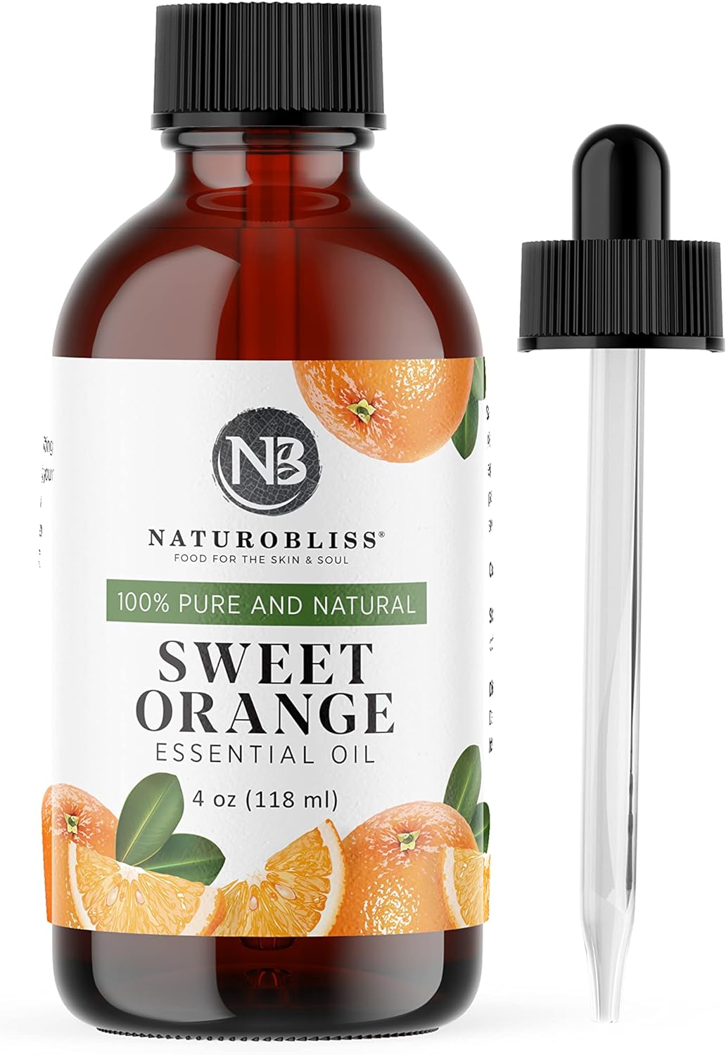 100% Pure & Natural Sweet Orange Essential Oil Therapeutic Grade Premium Quality Oil with Glass Dropper - Huge 4 fl. Oz - Perfect for Aromatherapy and Relaxation