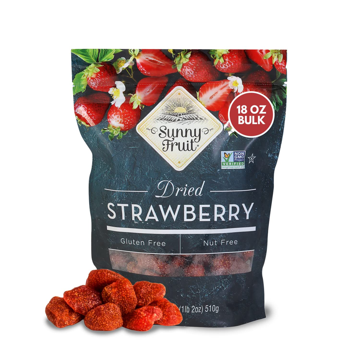 Sunny Fruit Dried Strawberries, 18 Ounce Bulk Bag | Healthy, Sweet Superfood | Great For Baking, Snacking, Smoothies, Charcuterie | Non-Gmo, Gluten-Free, Nut-Free, Kosher