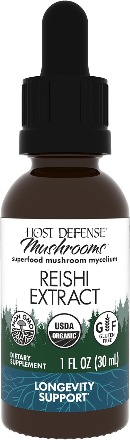 Host Defense Reishi Extract - Heart & Immune Health Support Supplement - Mushroom Supplement to Support Energy & Vitality - Reishi Supplement to Aid Overall Well-Being - 1 fl oz (30 Servings)